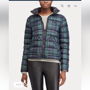 Polo Ralph Lauren- Reversible Blackwatch Plaid Puffer Jacket, Black, Size L, EUC